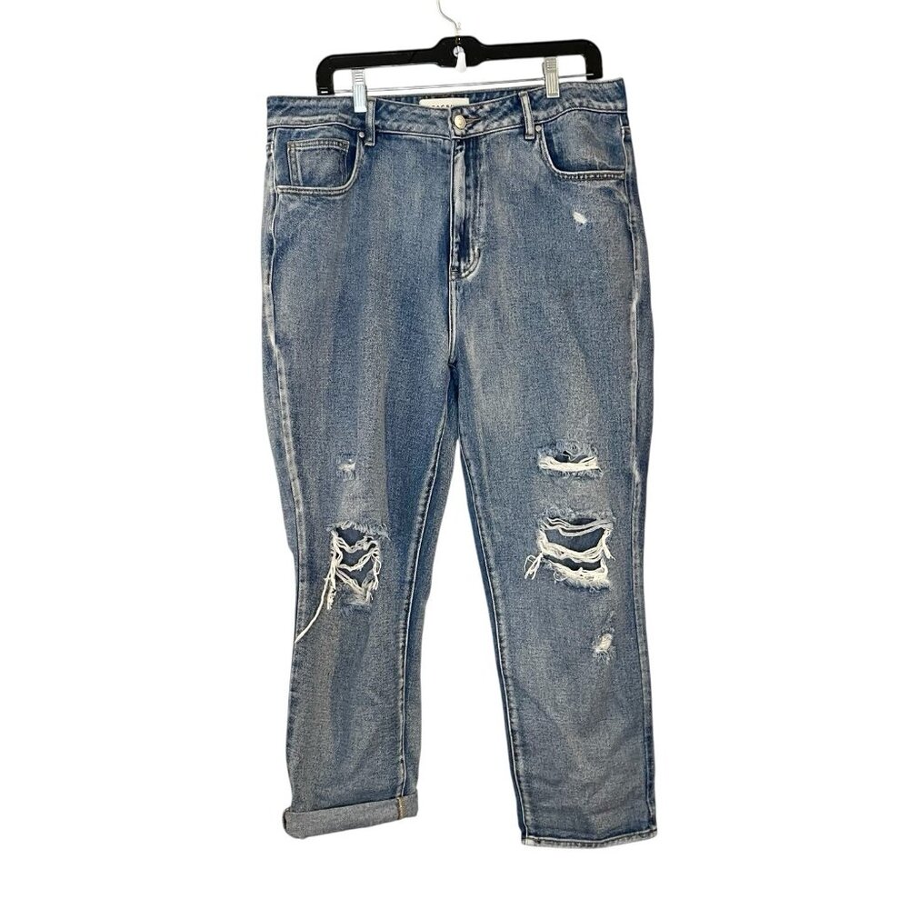PacSun Mom Jeans Womens Size 32 Blue Distressed Ripped Relaxed Fit Medium Wash